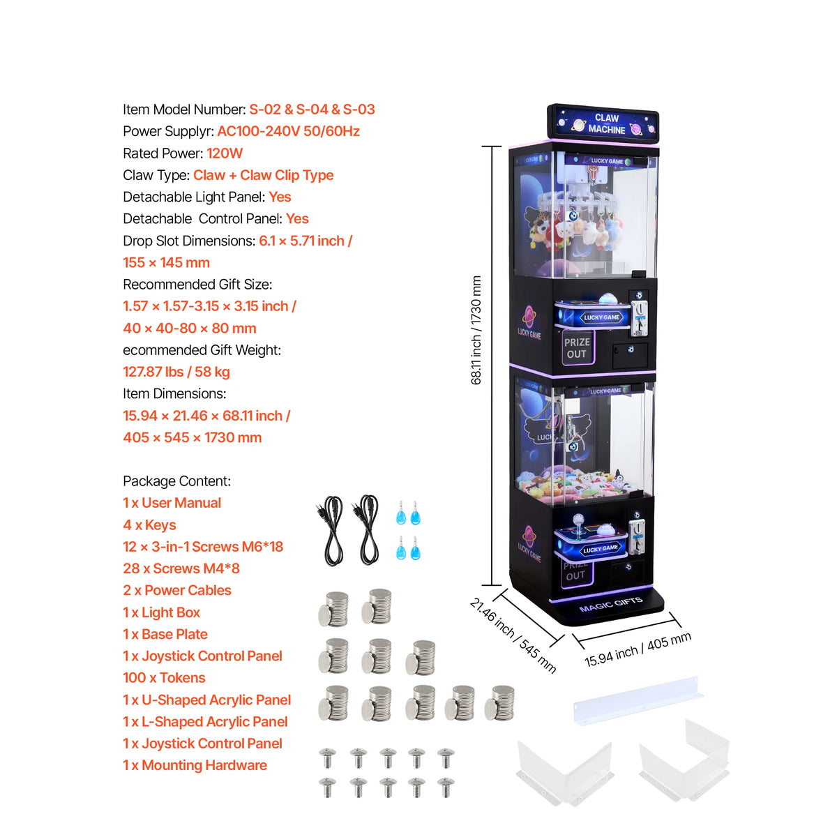 VEVOR Claw Crane Machine by S And B Enterprise, black cabinet with adjustable steel claws and prize dispenser