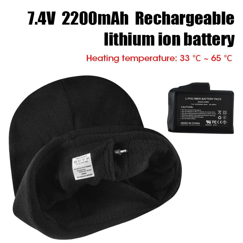Snow Deer heated hat with 7.4V 2200mAh rechargeable battery, black, for men and women in winter outdoor activities