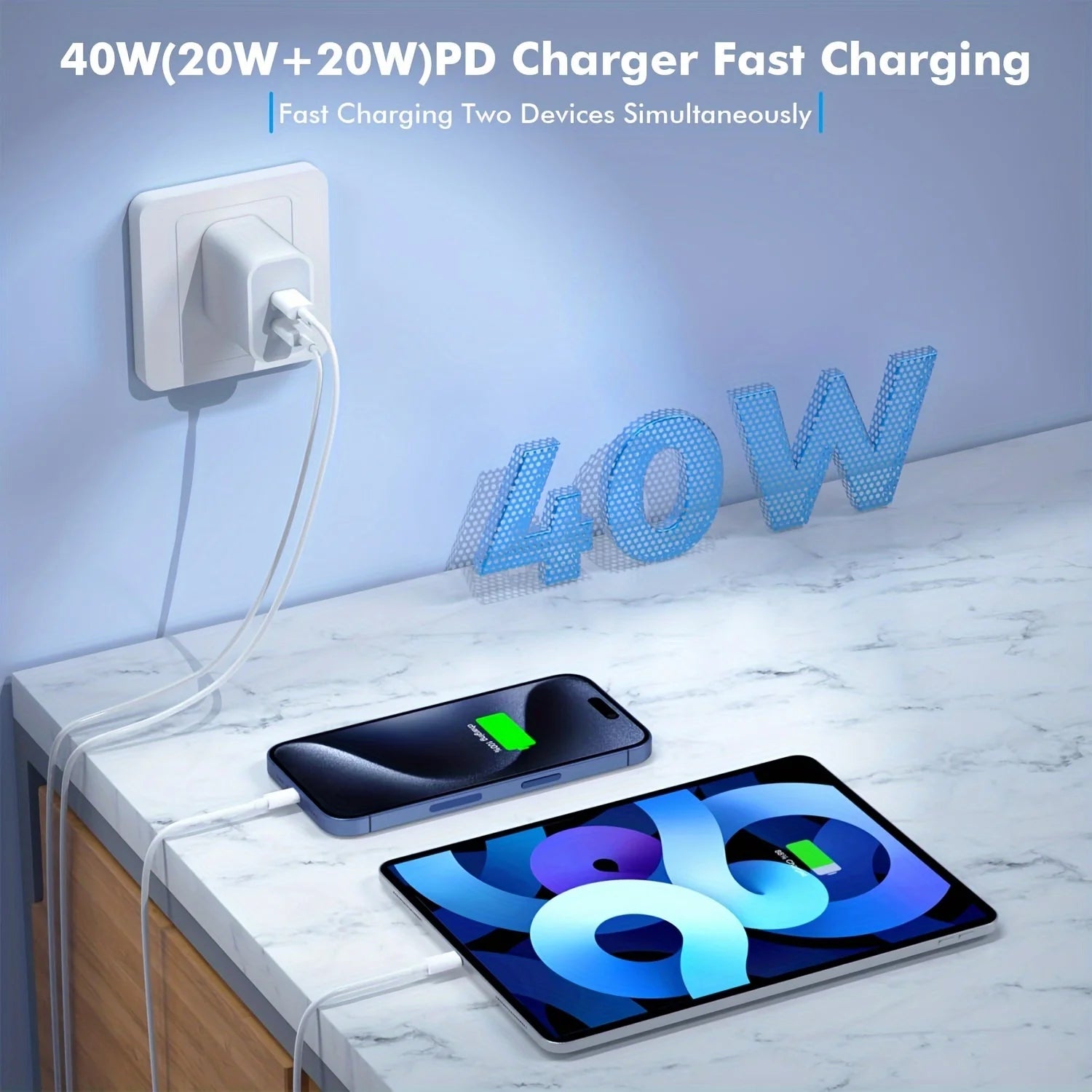 2Pack 40WPD Dual Port Charger Fast Charging With 10FT USB C To C Charging Cable For IPhone 15 Pro Max/15Pro/15/15Plus, IPad Pro by S And B Enterprise