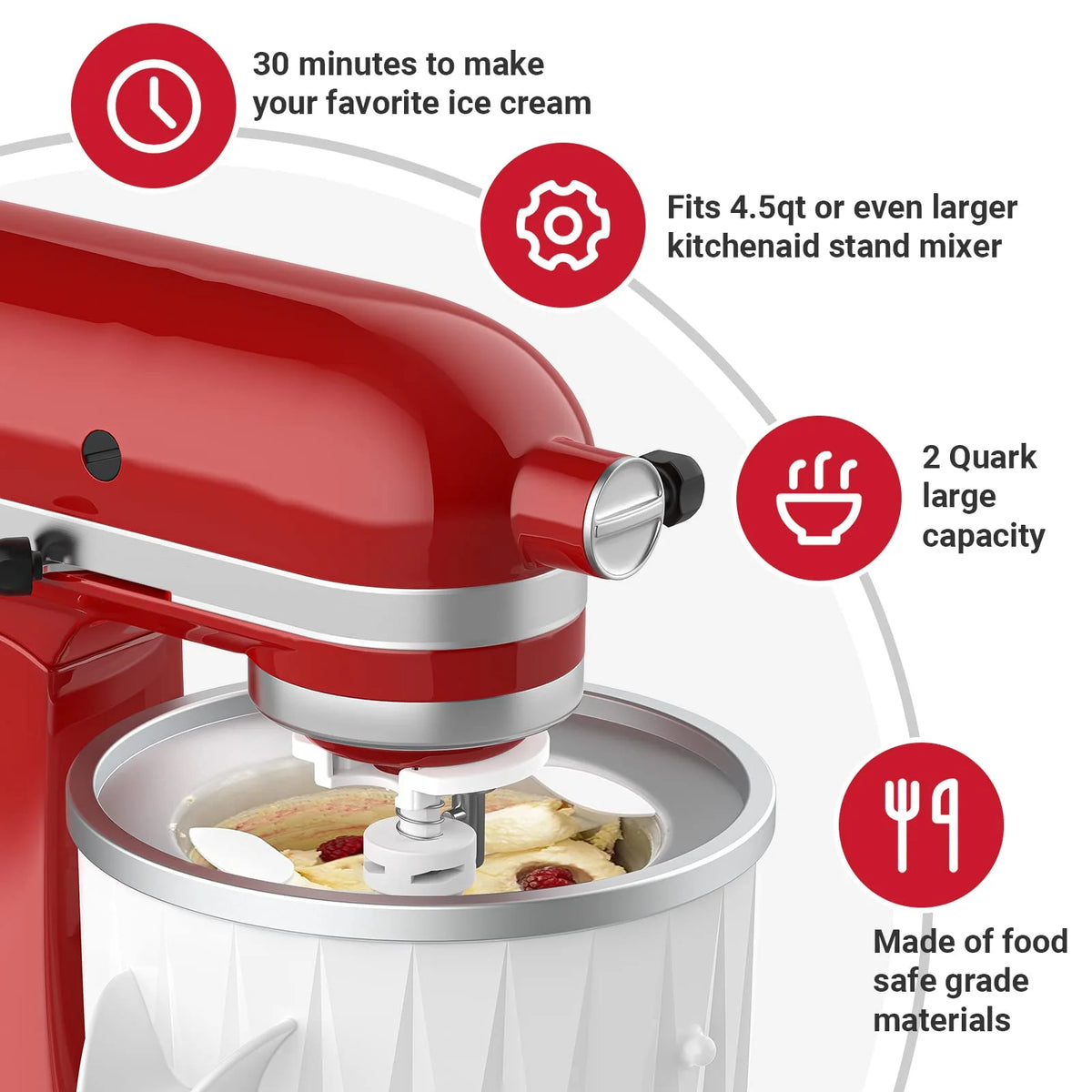 Ice Cream Maker Attachment for KitchenAid Stand Mixer 2 Qt Capacity Compatible with 4.5 Qt Frozen Yogurt Ice Cream Maker
