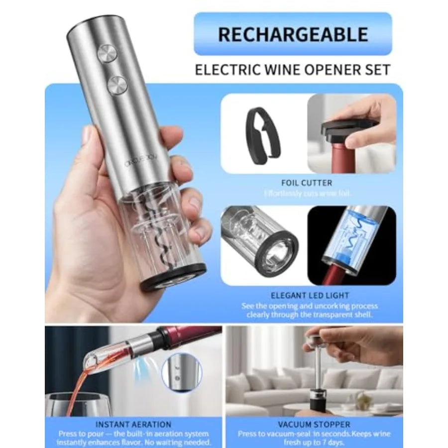 Electric Stainless Steel Wine Opener Rechargeable Automatic Bottle Opener 7 In 1 by S And B Enterprise