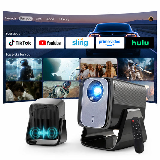Lyncast 4K smart projector, portable black and silver home theater Android cinema