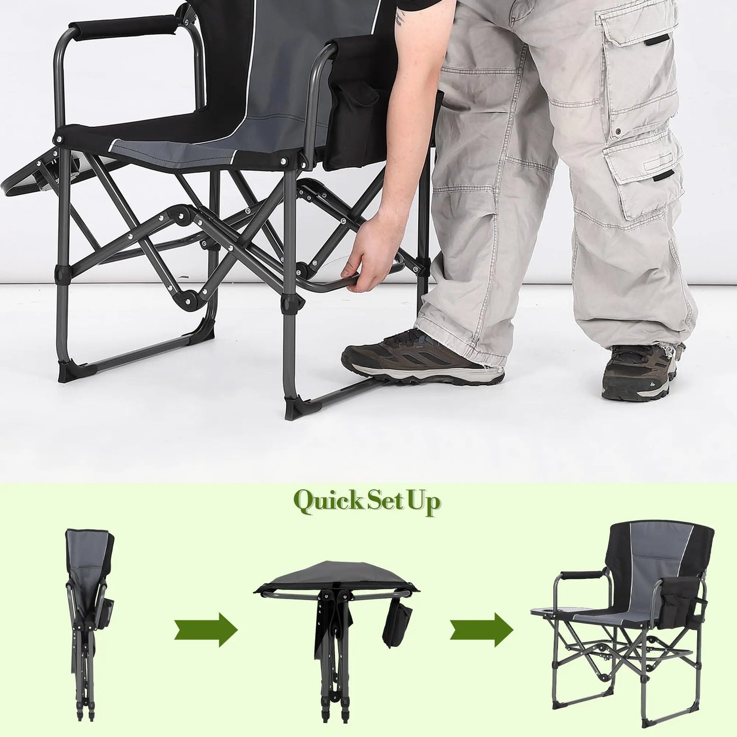 HiMISS Oversized Folding Director Chair Heavy Duty With Side Table