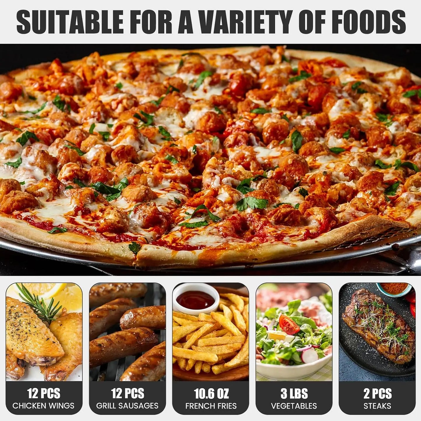Multifunctional Countertop Pizza Oven Up to 12", Indoor Electric Oven with Handle & Removable Tray, 30-Min Timer, Ideal for Kitc