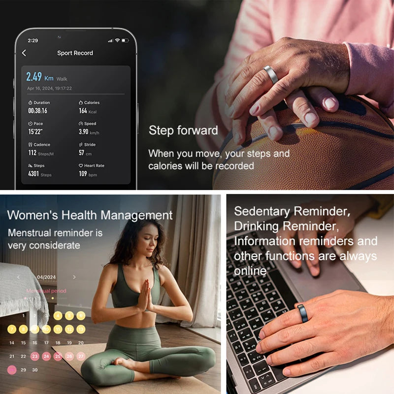 R10 Waterproof Smart Ring by S And B Enterprise for health monitoring, sleep tracking, and multi-sport modes collage