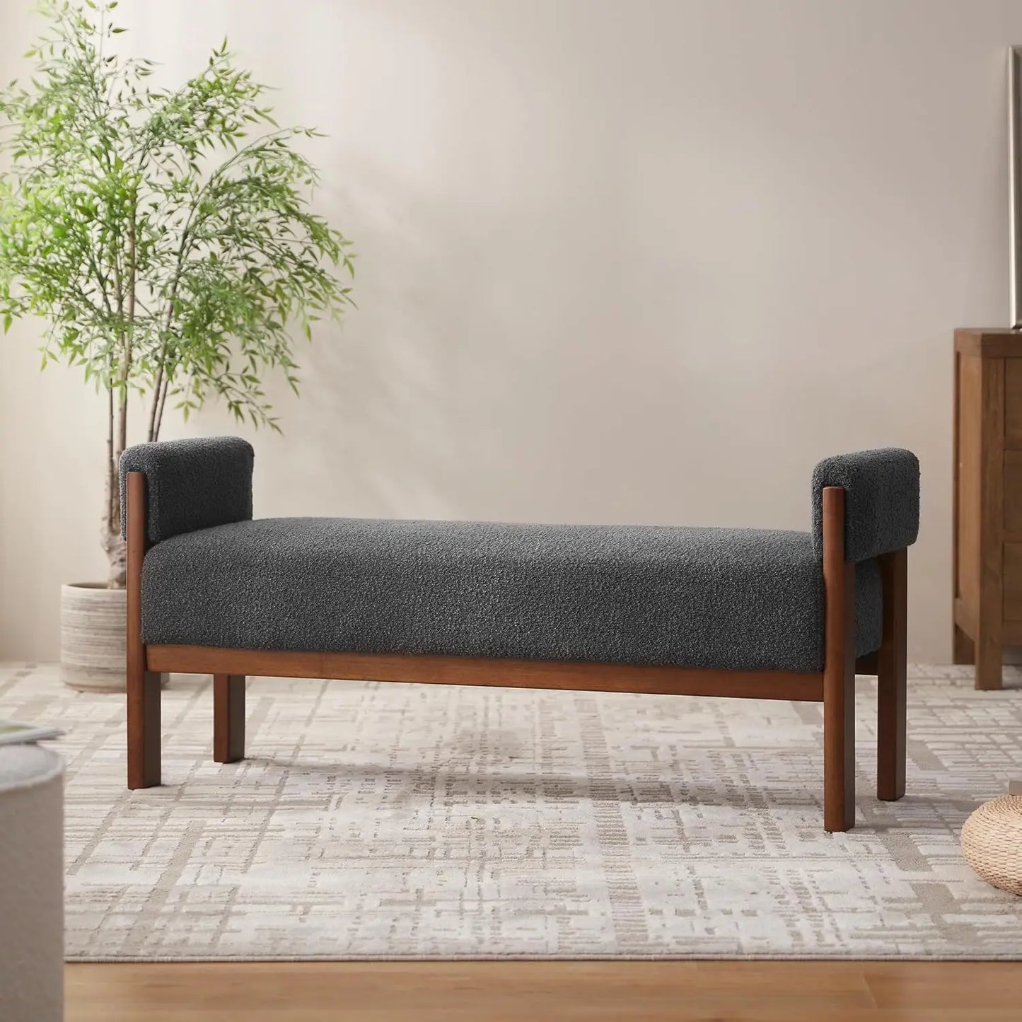 End Of Bed Upholstered Bench With Arms And Wood Frame