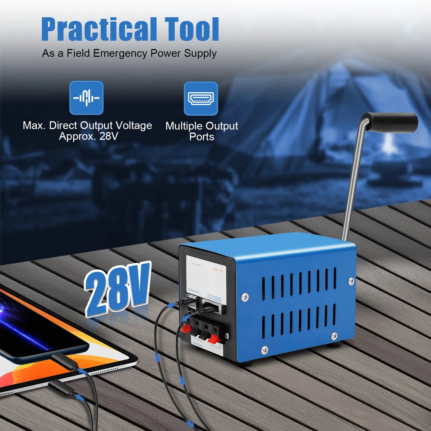 20W Portable Hand Crank Generator USB Charger For Camping