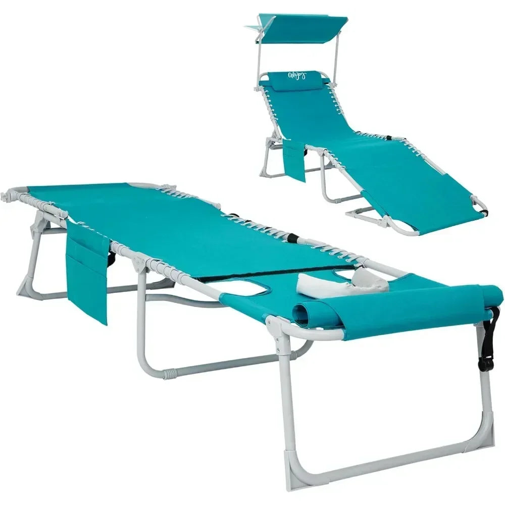 Three In One Tanning Chair With Face Hole Canopy Heavy Duty Folding Lounger