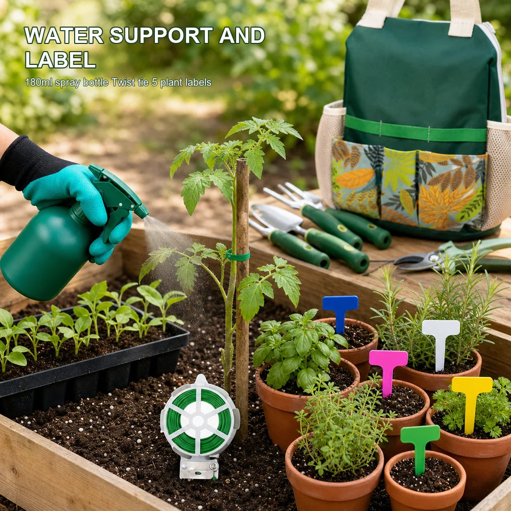 S And B Enterprise 16-Piece aluminum garden tool set with floral tote, gloves, spray bottle and plant labels
