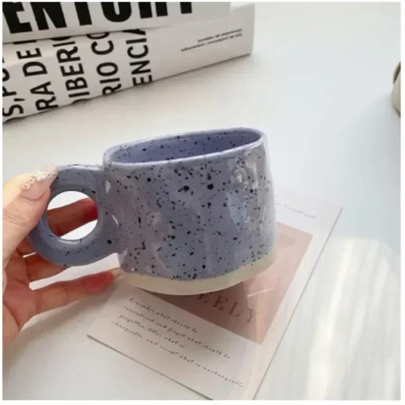 Porcelain Ceramic Mugs Ring Handle Korean Style Irregular Splash Ink