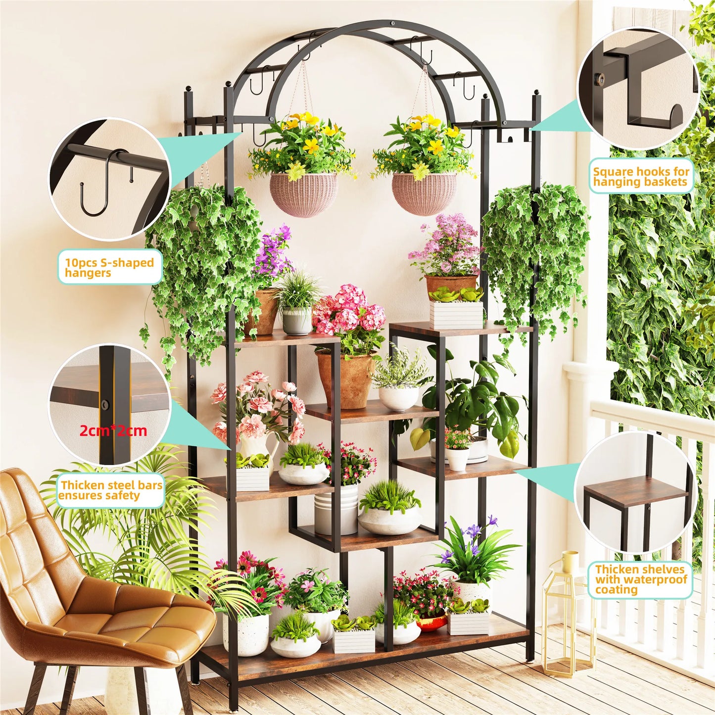 BINGOPAW 5-Tier Tall Indoor Plant Stand With Arched Metal Frame by S And B Enterprise