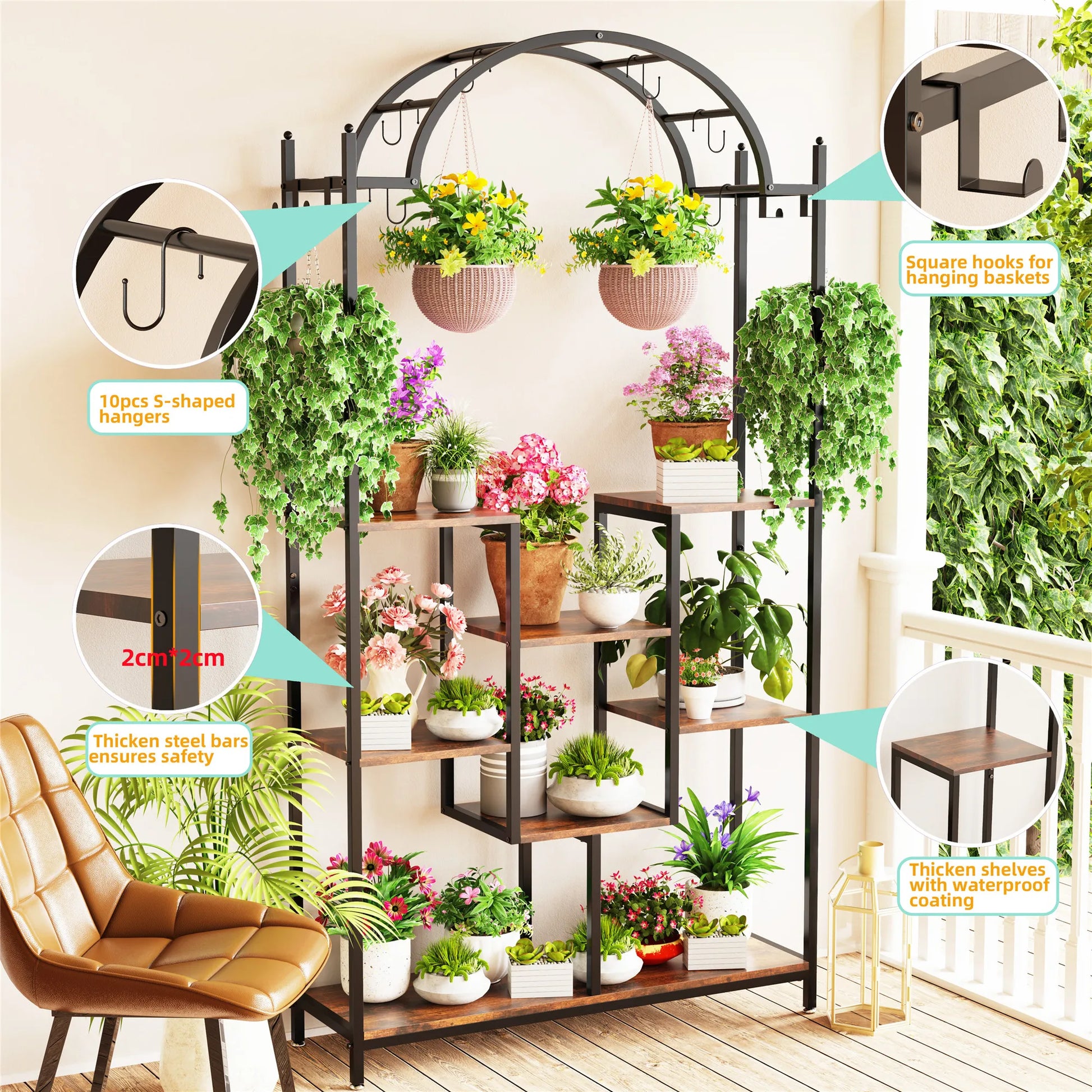 BINGOPAW 5-Tier Tall Indoor Plant Stand With Arched Metal Frame by S And B Enterprise