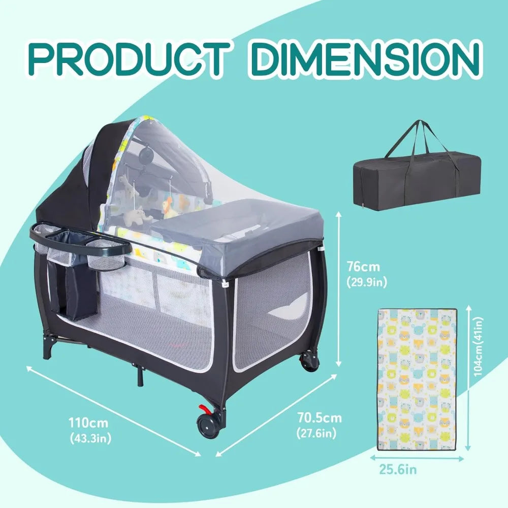 4 in 1 Portable Baby Playard with Adjustable Canopy Music Box Changing Table for Newborn Infant Toddler by S And B Enterprise