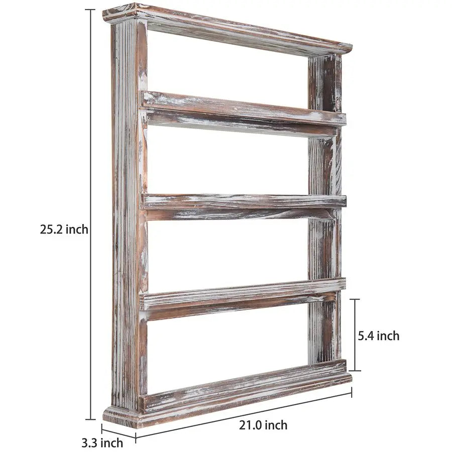 Wooden Spice Rack Wall Mount Four Tier Shelf Organizer