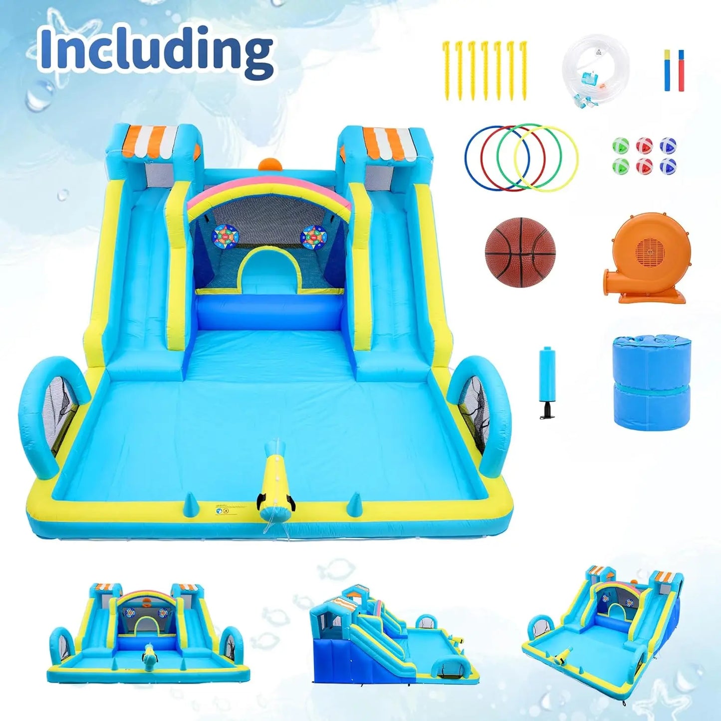 HiMISS Double Water Slide Inflatable Bounce House For Kids With Blower