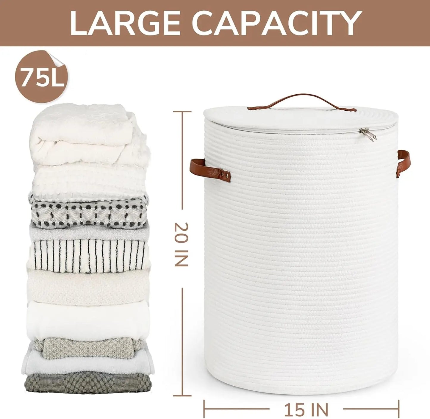 Tall Laundry Basket With Lid Cotton Rope Storage Hamper