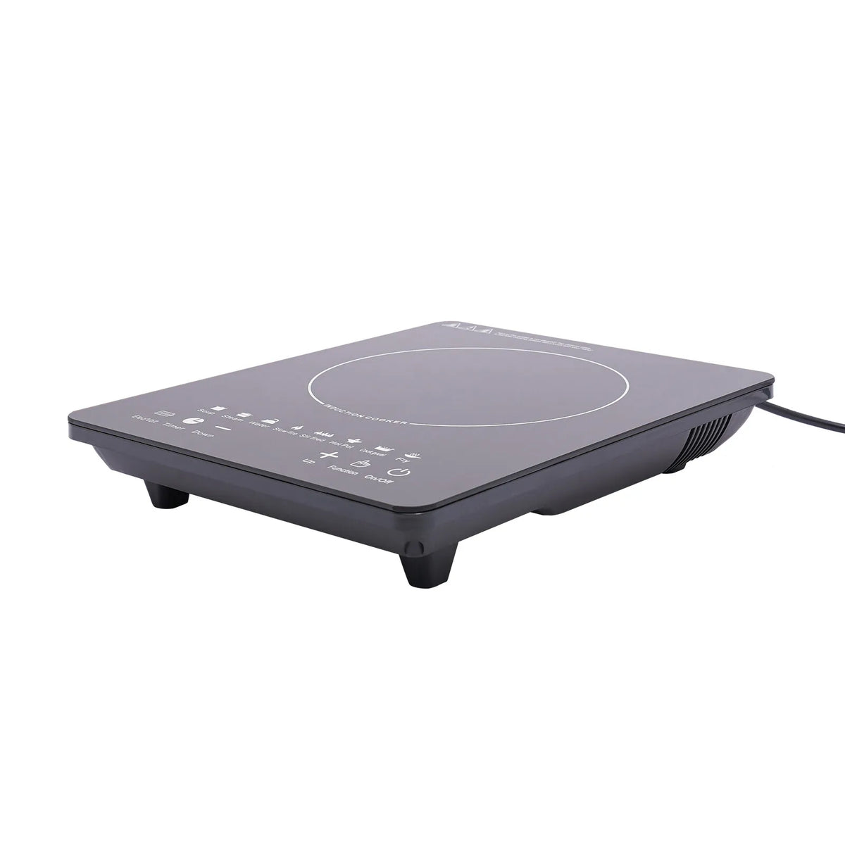 S And B Enterprise induction cooktop, single burner, black glass surface with touch controls, 110V 750W