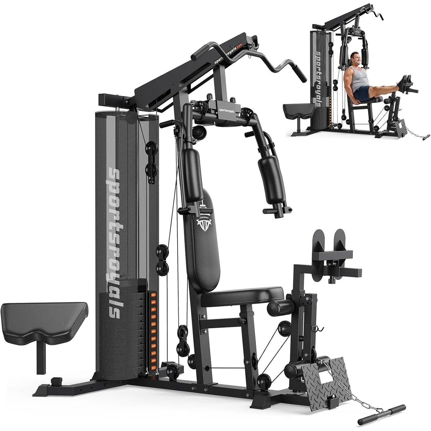 Sportsroyals Home Gym Equipment, 150LBS Weight Stack, Full Body Workout Machine with Pulley System for Strength Training by S And B Enterprise