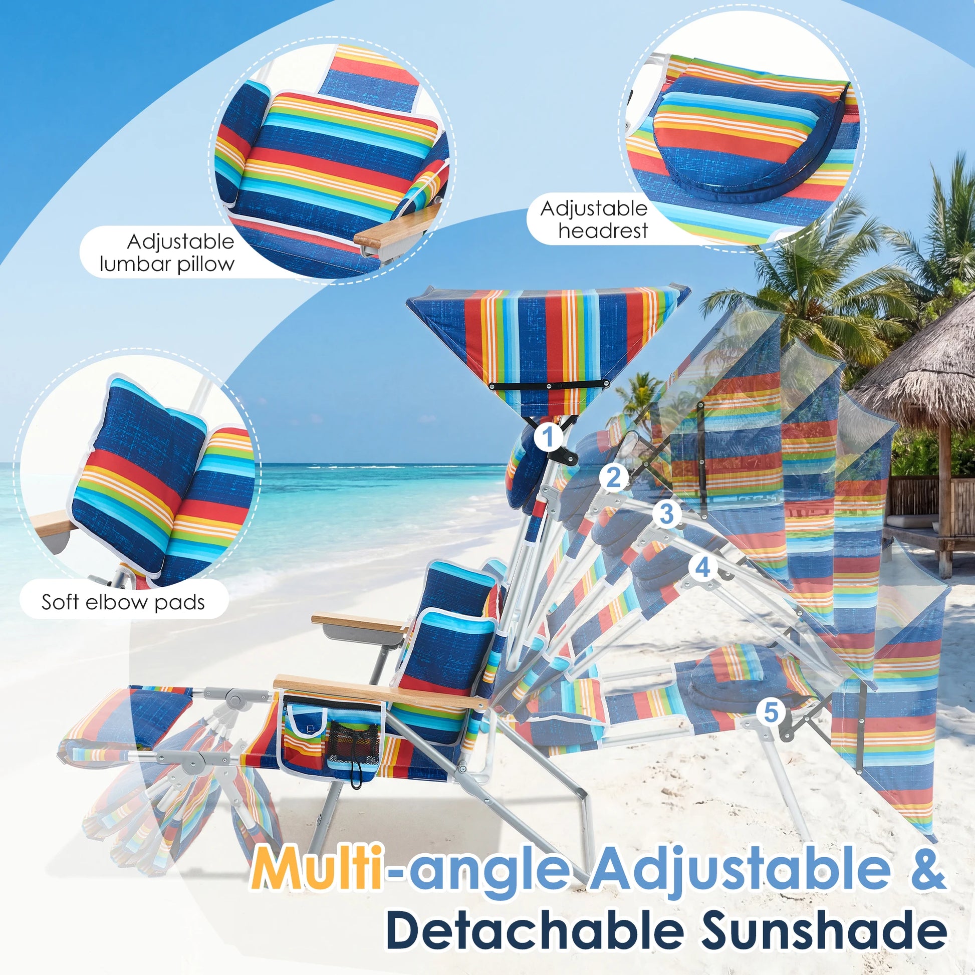 TCGBKAF Folding Beach Chair With 5 Position Footrest Face Arm Hole by S And B Enterprise