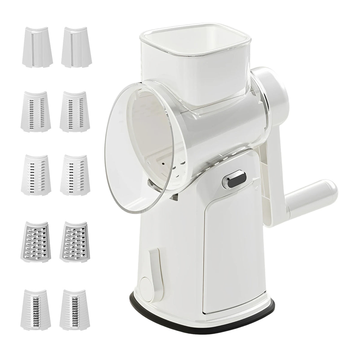 Cheese Grater with Rotary Hand Crank, Vegetable Chopper with Replaceable Stainless Blades, Strong Suction Base, Easy-Clean Multipurpose Kitchen Slicer