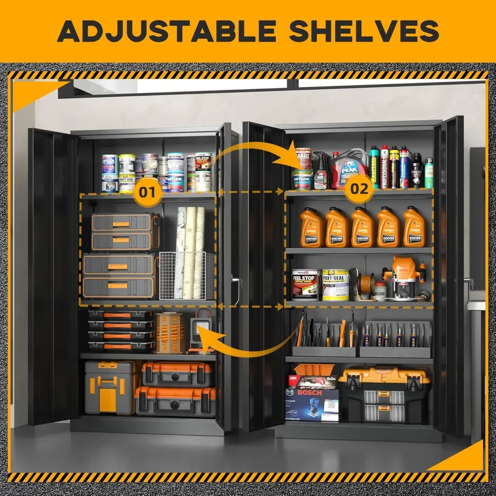 Metal Storage Cabinet With Locking Doors And Adjustable Shelves