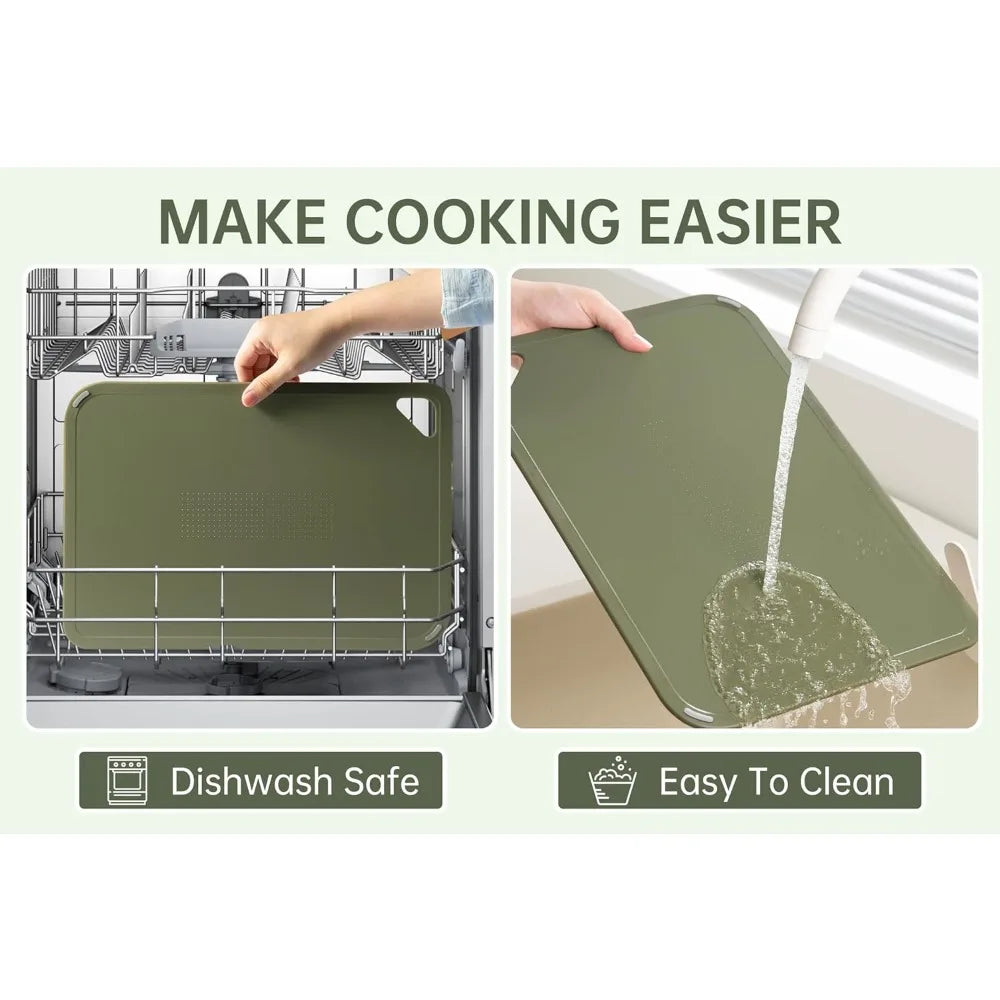 Plastic Cutting Board Set, Cutting Boards for Kitchen BPA Free, Large-Small Chopping Boards Set of 3 Non-Slip for Cooking Camping Dishwasher Safe, Reversible, with Grip Handle, 15"×10"×0.6" by S And B Enterprise