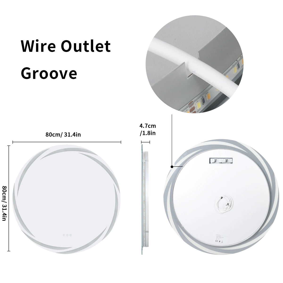Circular LED backlit vanity mirror by S And B Enterprise, anti-fog, shatterproof, wall-mounted with 3 color temperature options