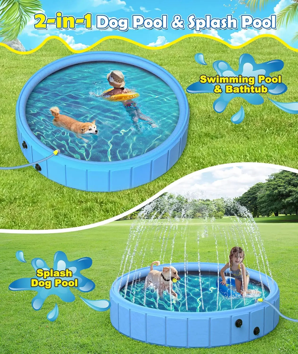 2-In-1 Foldable Dog Pool And Sprinkler Portable Water Toy