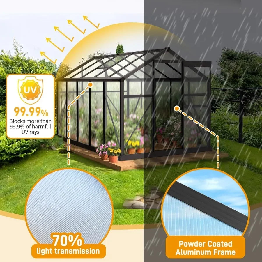 Polycarbonate Outdoor Greenhouse For Gardens Walk In Aluminum Frame