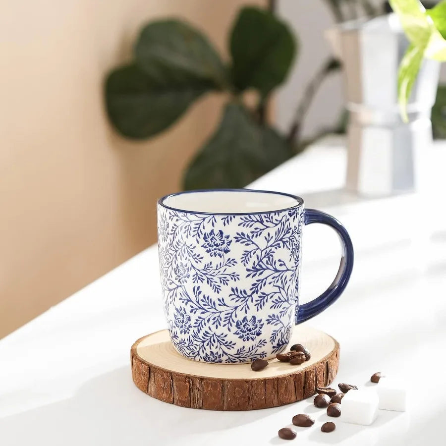 Set Of 6 Ceramic Coffee Mugs With Handles Vintage Design