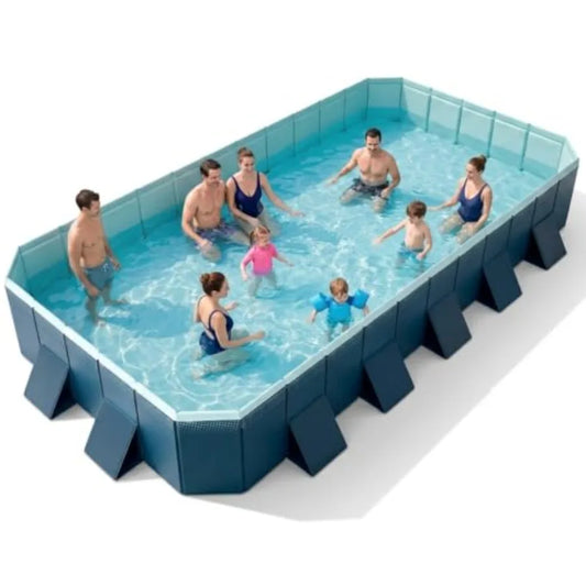 Backyard Family Pool Non-Inflatable Foldable Rectangular With Reinforced Panels by S And B Enterprise