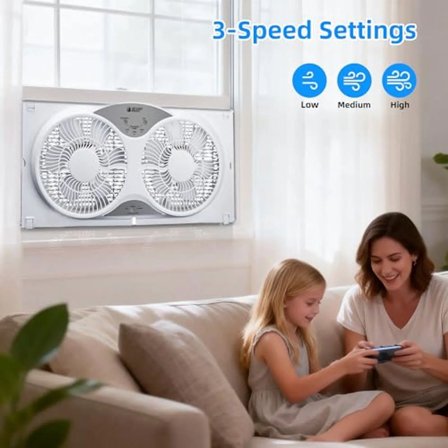 Adjustable Window Fan With Remote And Reversible Airflow 3 Modes