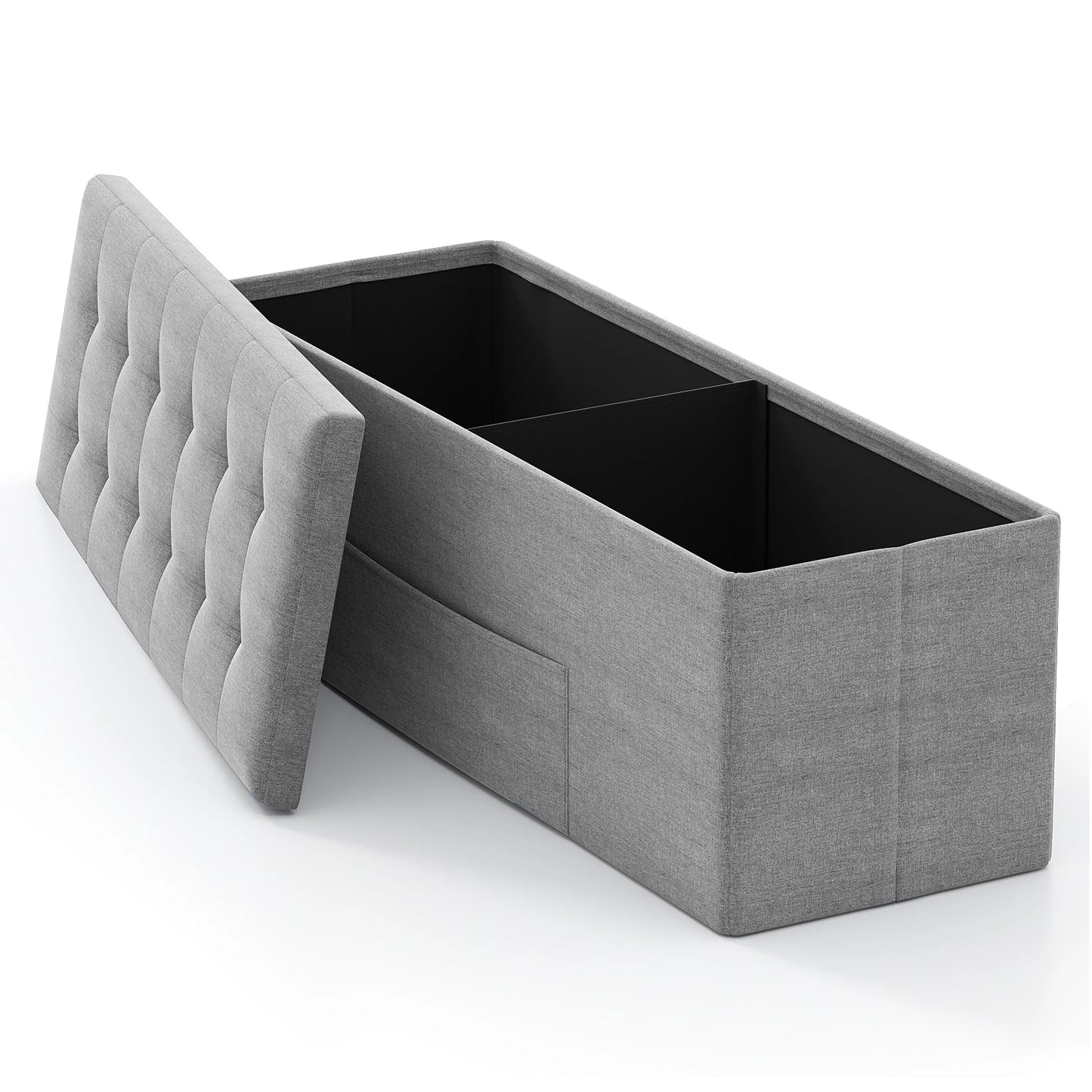Fabric folding storage ottoman bed-end bench with divider in dark grey by S And B Enterprise
