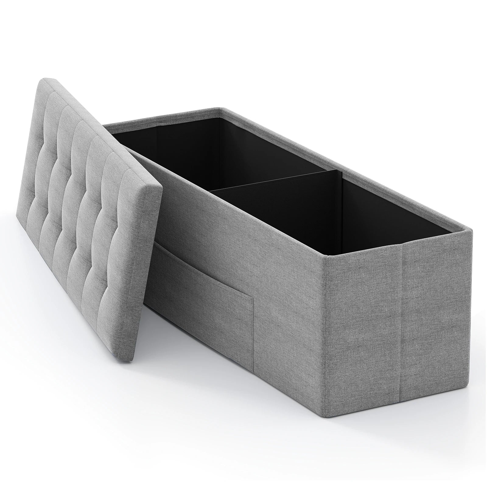 Fabric folding storage ottoman bed-end bench with divider in dark grey by S And B Enterprise