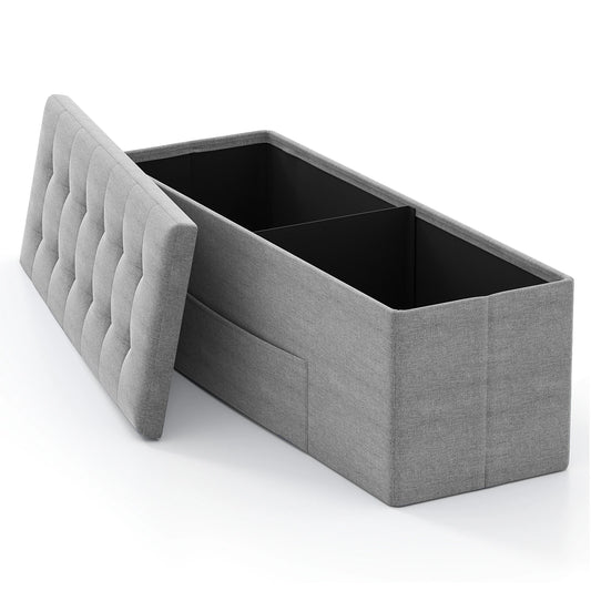 Fabric folding storage ottoman bed-end bench with divider in dark grey by S And B Enterprise