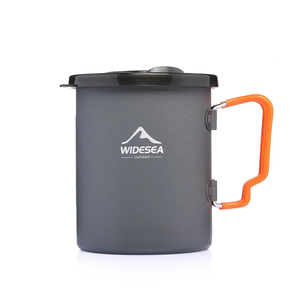 Widesea camping coffee pot with French press, dark gray body and bright orange handle