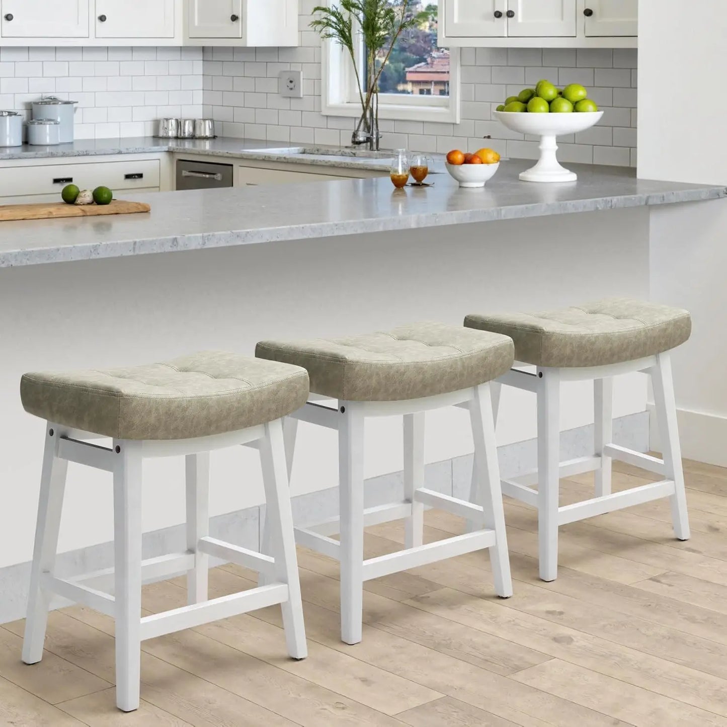 Counter Height Bar Stools Set of 3 for Kitchen Counter, Backless Farmhouse Island Short Barstools No Back with, Customized by S And B Enterprise
