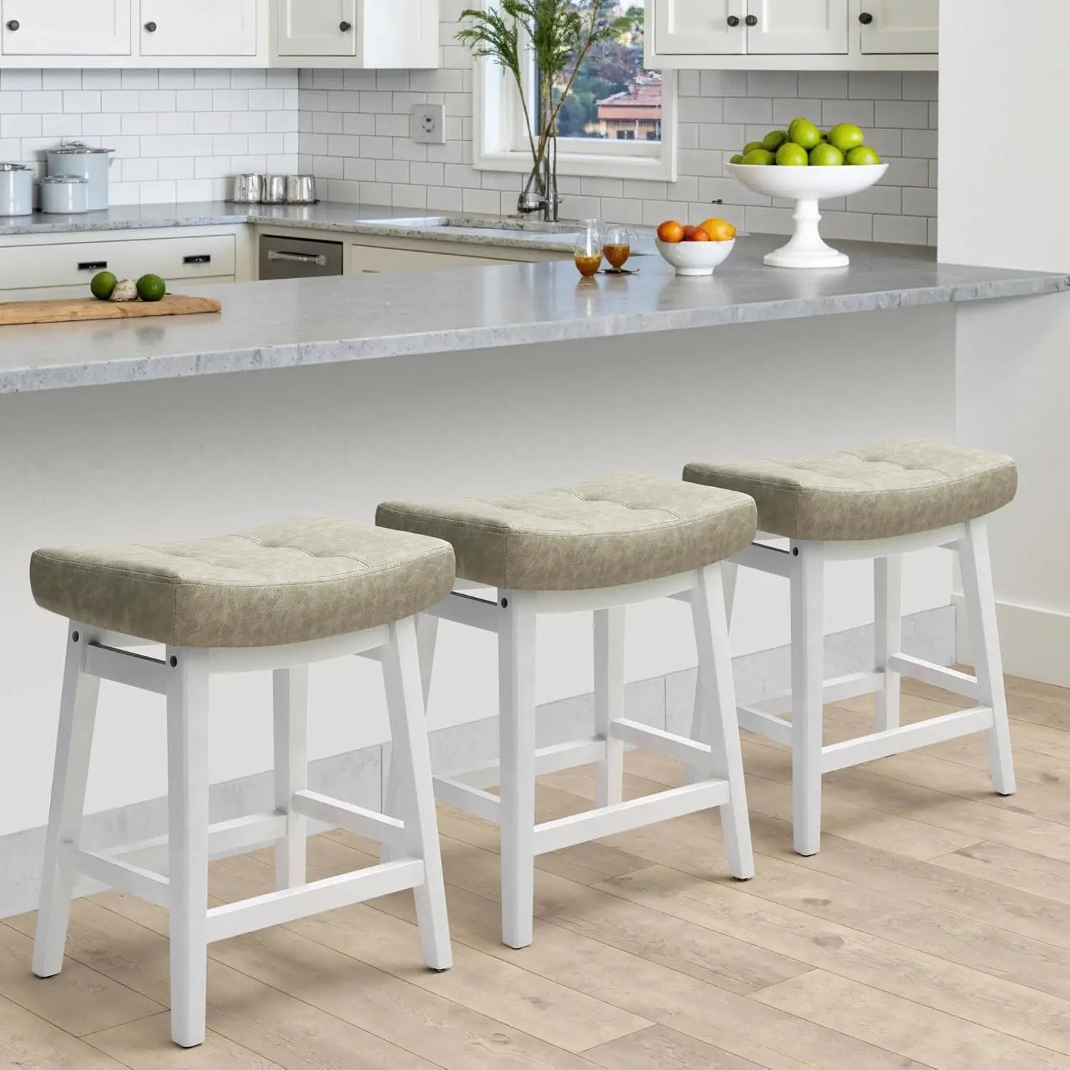 Counter Height Bar Stools Set of 3 for Kitchen Counter, Backless Farmhouse Island Short Barstools No Back with, Customized by S And B Enterprise