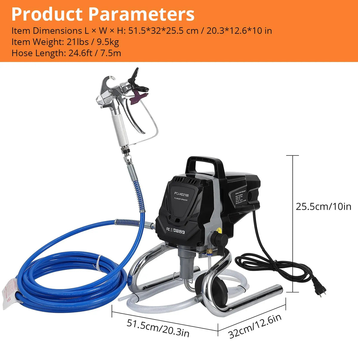 1010W High-Efficiency Airless Paint Sprayer – 3000PSI Electric Spray Sprayer with 20" Extension Rod – Low Overspray, No Thinning Needed – Ideal for Home Interior & Exterior Painting, Walls
