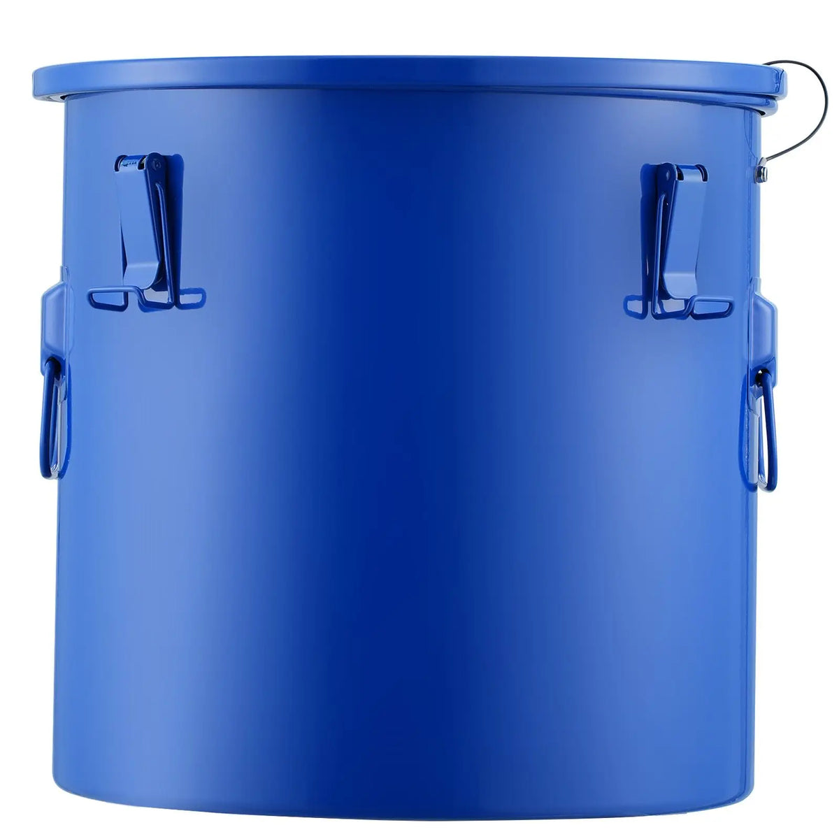 Blue 10-gallon fryer grease bucket, carbon steel oil disposal caddy with lid and lock clips