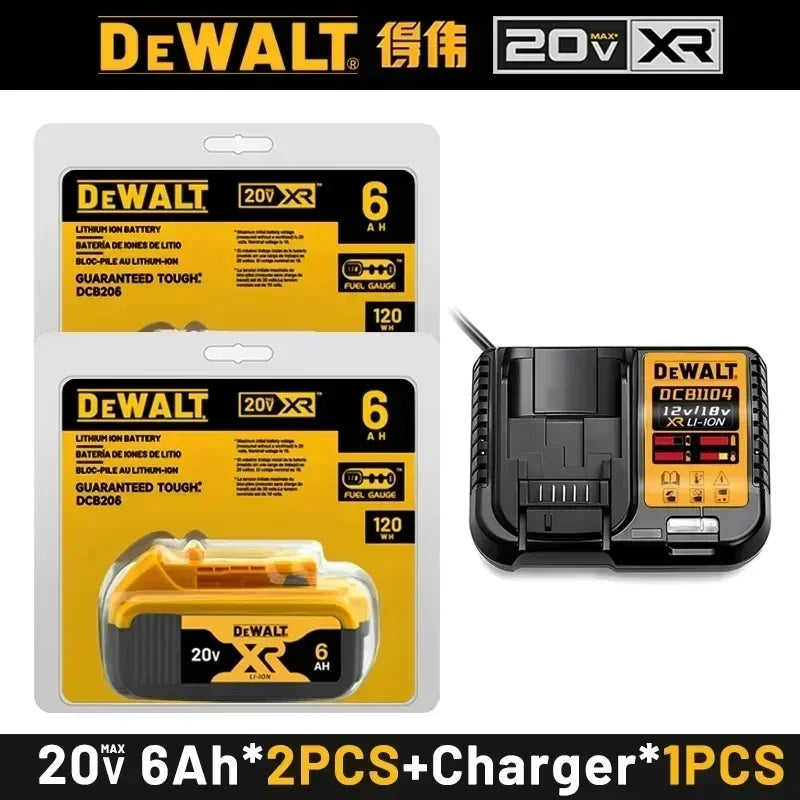 Dewalt 20V XR 6Ah lithium-ion batteries (2 packs) with charger