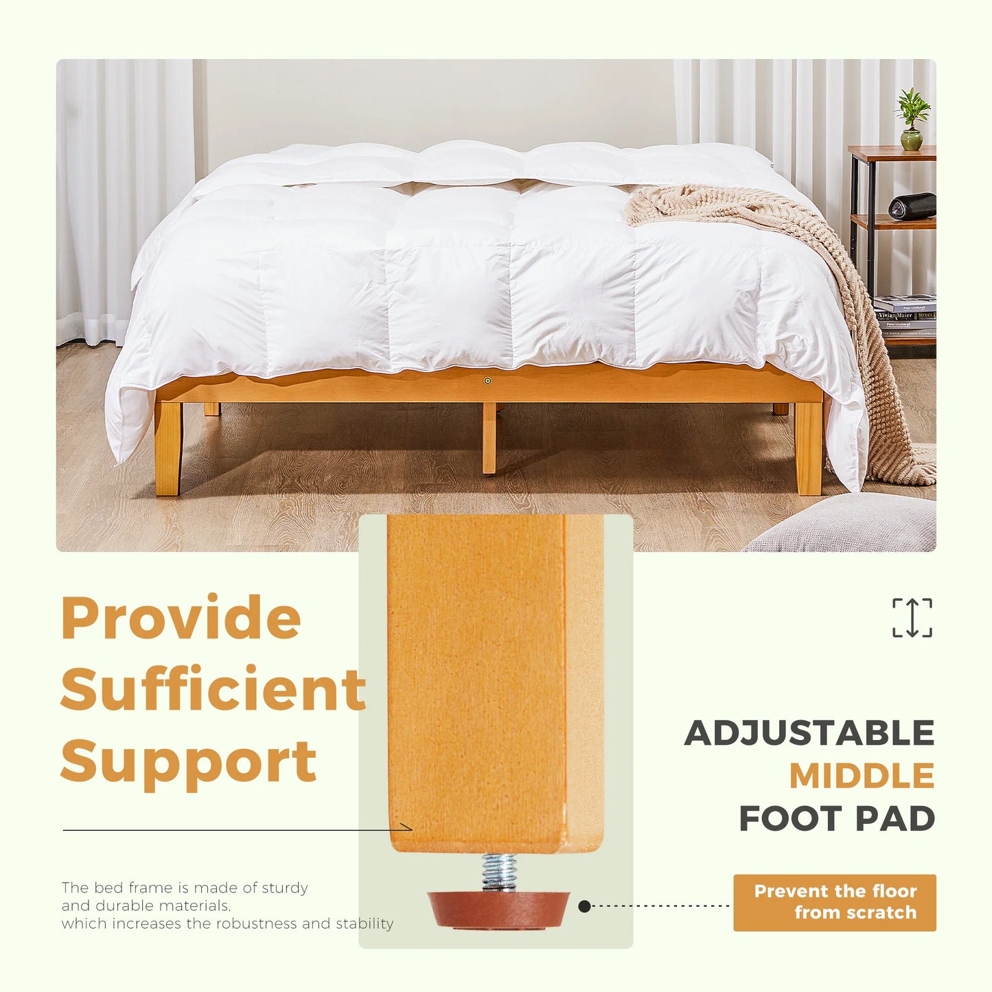 JHK Solid Wood Bed Frame With Slat Support Easy Assembly by S And B Enterprise
