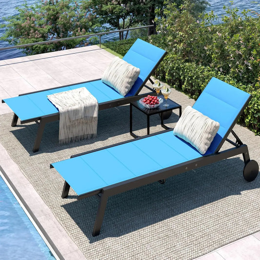 HiMISS Outdoor Patio Chaise Chairs Set With Side Table