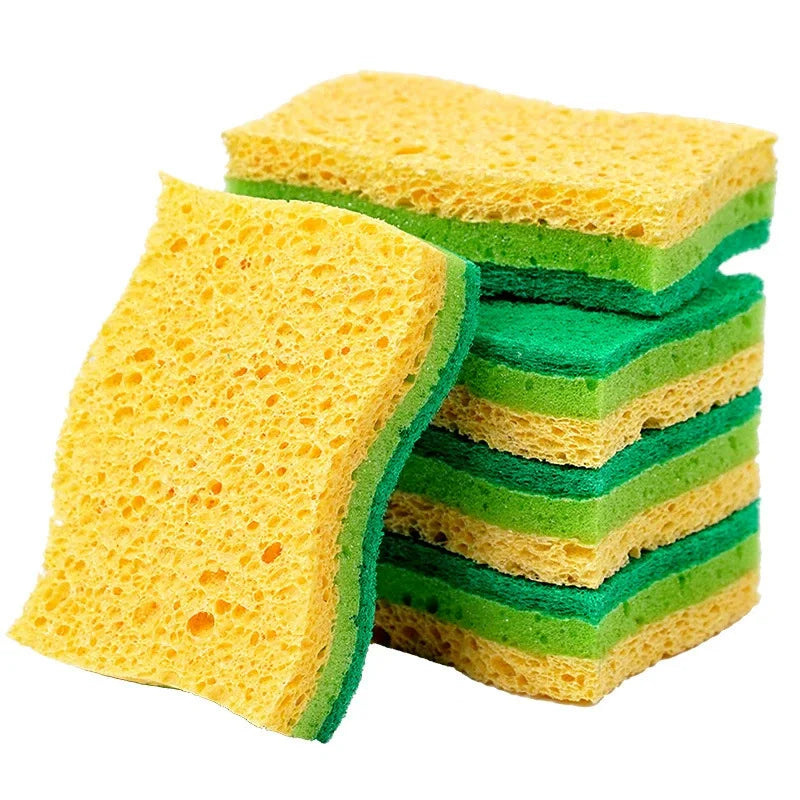 10-pack multi-layer kitchen sponge scrub by S And B Enterprise with yellow and green layers for oil-stain removal
