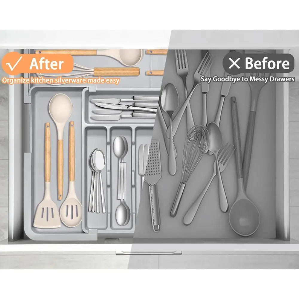 Adjustable Expandable Kitchen Utensil Organizer, 22x19, Holds Cutlery, Grey by S And B Enterprise