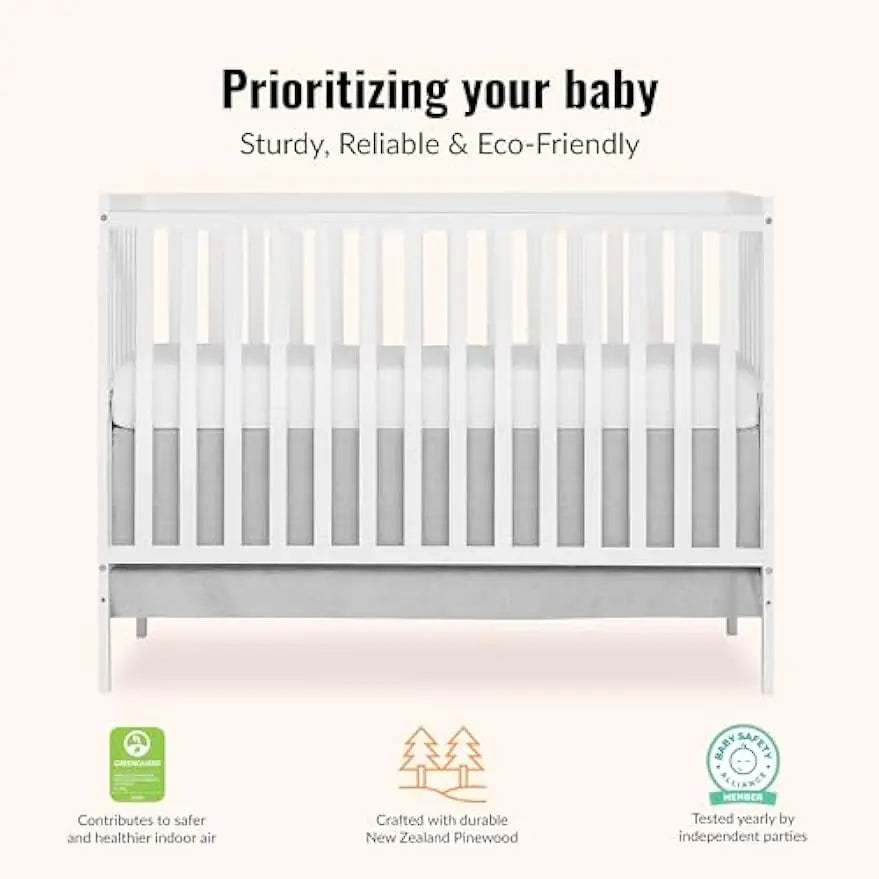 5-in-1 Convertible Baby Crib With Toddler Bed Conversion Sustainable Pinewood
