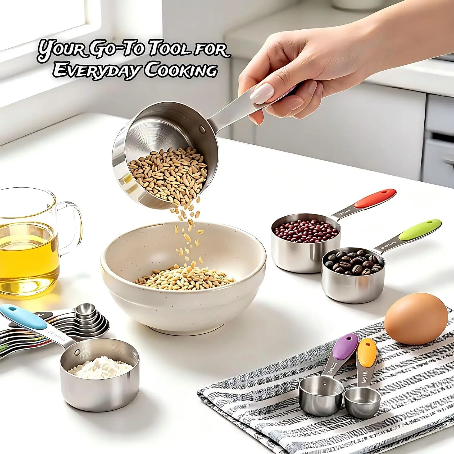 Measuring Cups And Spoons Set Of 5/10/17 Piece, Stainless Steel Nesting Measuring Cups Set With Silicone Handles, Kitchen Utensils For Cooking And Baking by S And B Enterprise