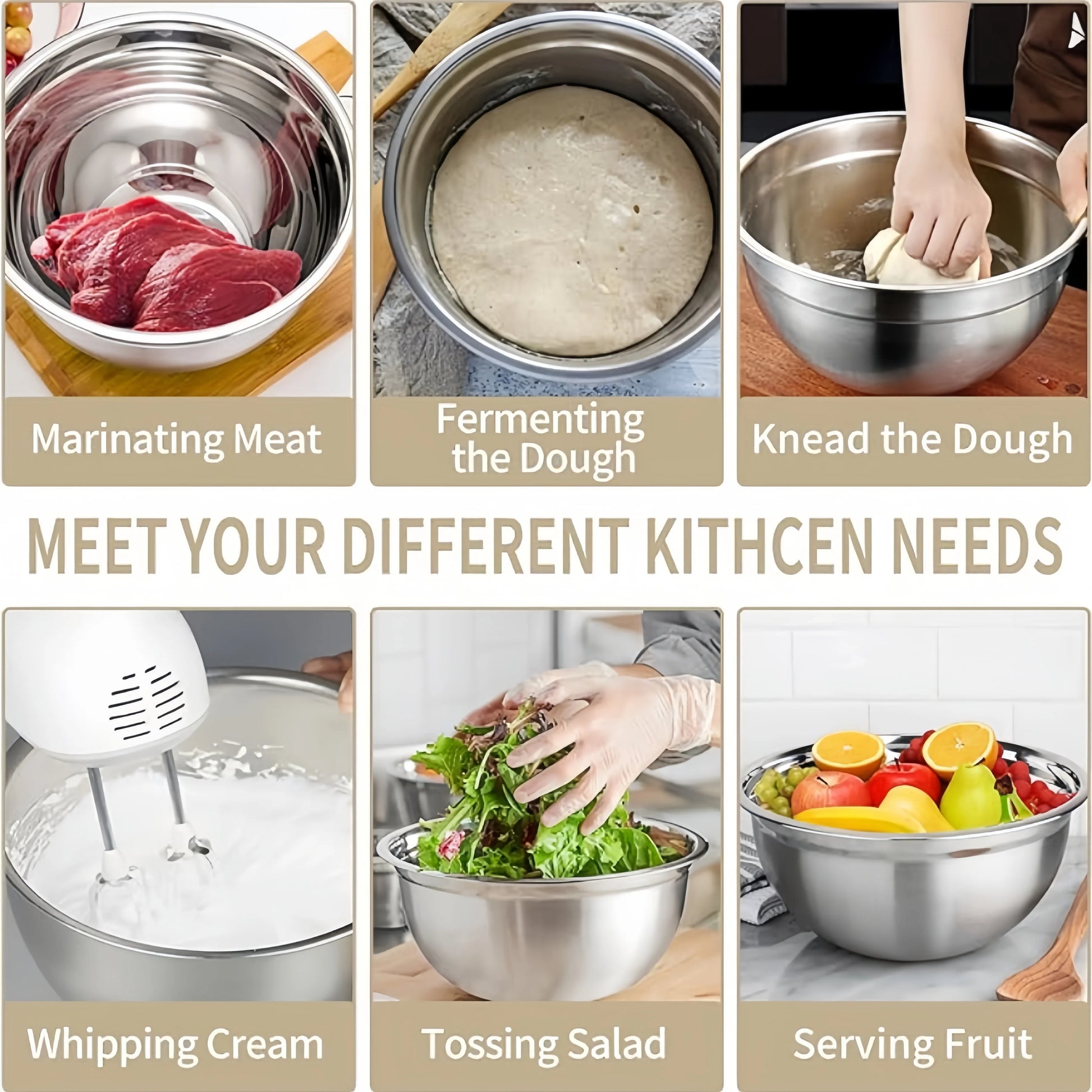 7PC Food Grade Stainless Steel Mixing Bowls Set,Kitchen Bowl, Salad Bowl, Metal Mixing Bowl,Nesting Stackable Deep Basin with Sealed Lid,BPA Free Dishwasher Safe for Cooking Prep,Fruit Washing, Marinating, Salad Making,Food S by S And B Enterprise