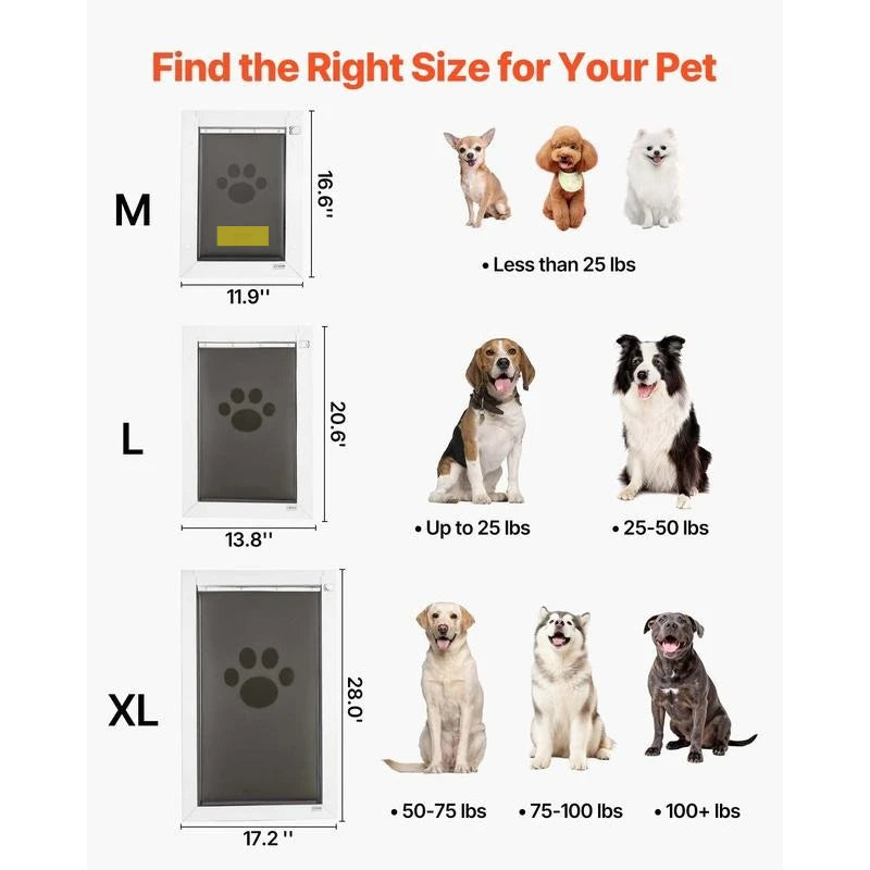 Pet door with white metal frame and three magnetic flaps, sizes M, L, XL by S And B Enterprise