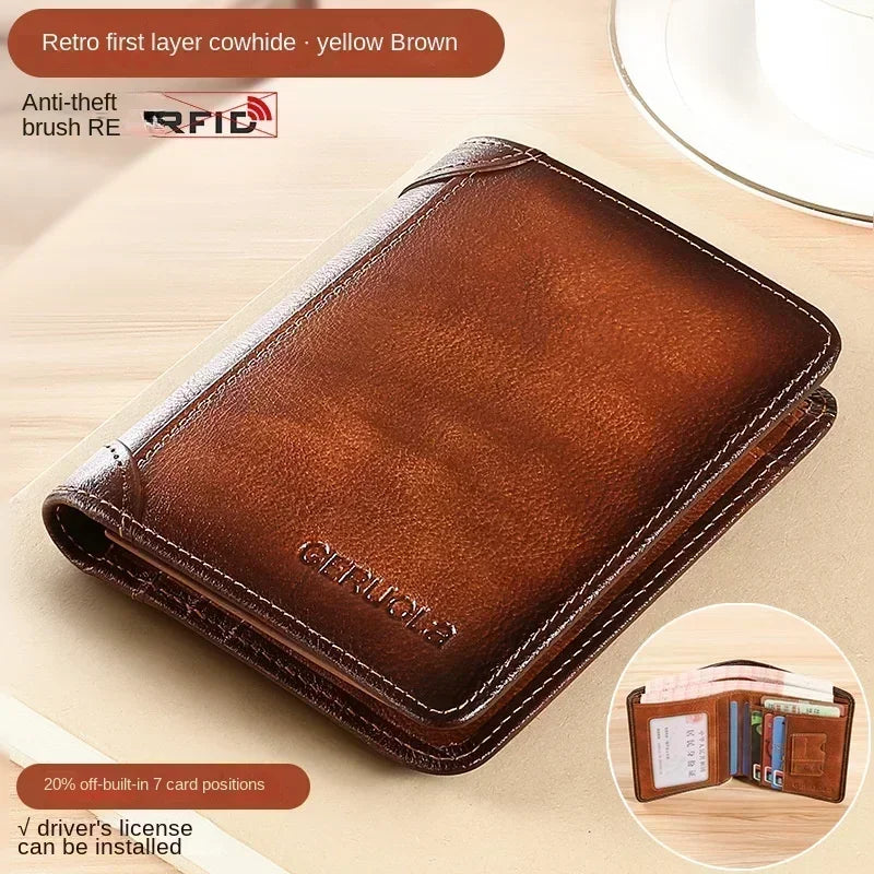 HEONYIRRY Genuine Leather RFID Blocking Trifold Wallet For Men